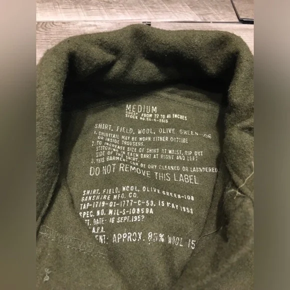 US Army OG-108 Olive Green Heavy Wool Field Shirt Jacket 1950s Vintage Medium